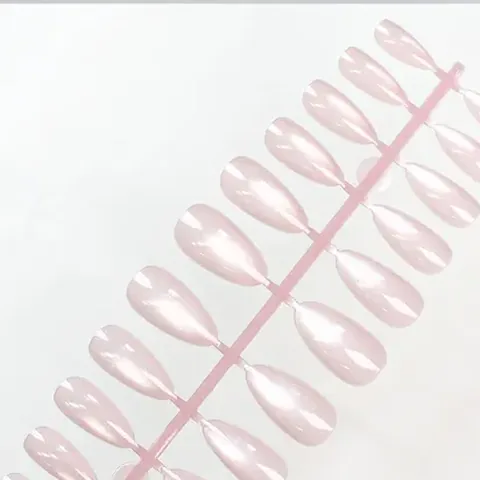 Glass-Bead Cat Eye Solid Color Almond Press-On Nails design 16