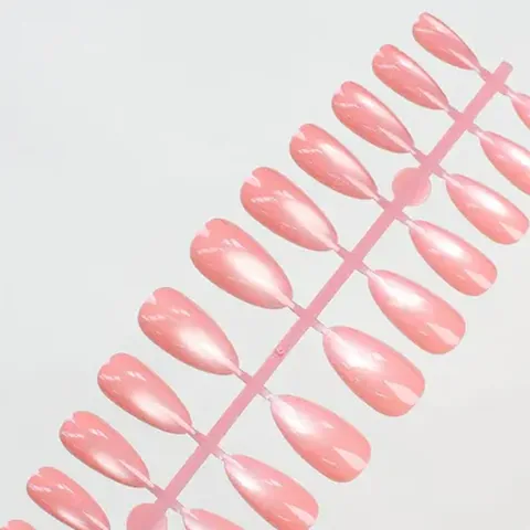 Glass-Bead Cat Eye Solid Color Almond Press-On Nails design 2