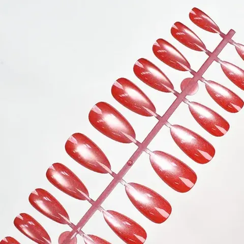 Glass-Bead Cat Eye Solid Color Almond Press-On Nails design 3