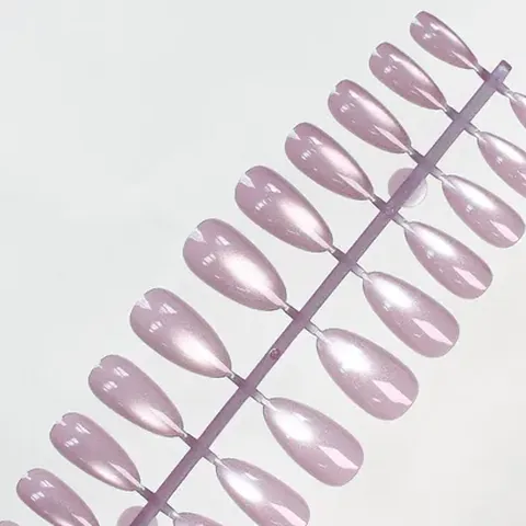 Glass-Bead Cat Eye Solid Color Almond Press-On Nails design 4