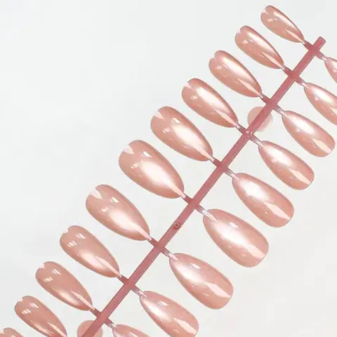 Glass-Bead Cat Eye Solid Color Almond Press-On Nails design 7