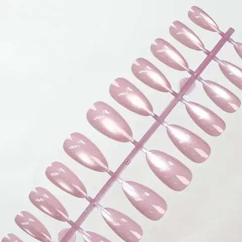 Glass-Bead Cat Eye Solid Color Almond Press-On Nails design 8