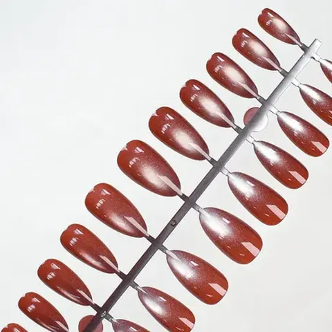 Glass-Bead Cat Eye Solid Color Almond Press-On Nails design 9