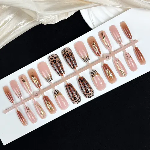 Gold Foil Leopard Ombré Medium Square Press-On Nails photo 3