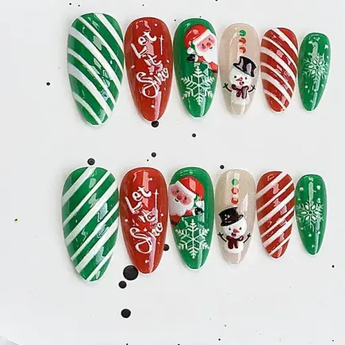 Green Santa and Snowman Christmas Cat Eye Press-On Nails photo 2