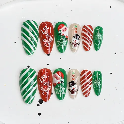 Green Santa and Snowman Christmas Cat Eye Press-On Nails photo 3