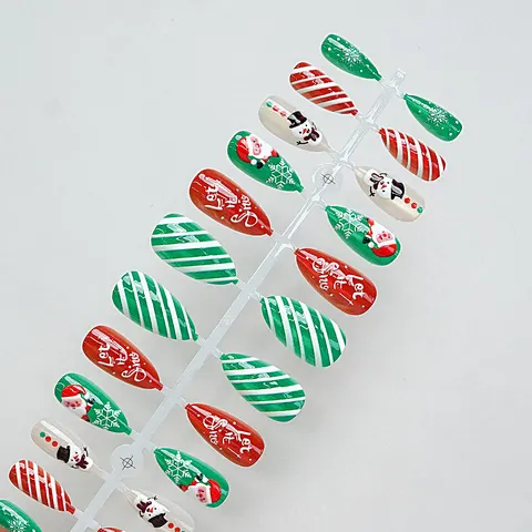 Green Santa and Snowman Christmas Cat Eye Press-On Nails design 1