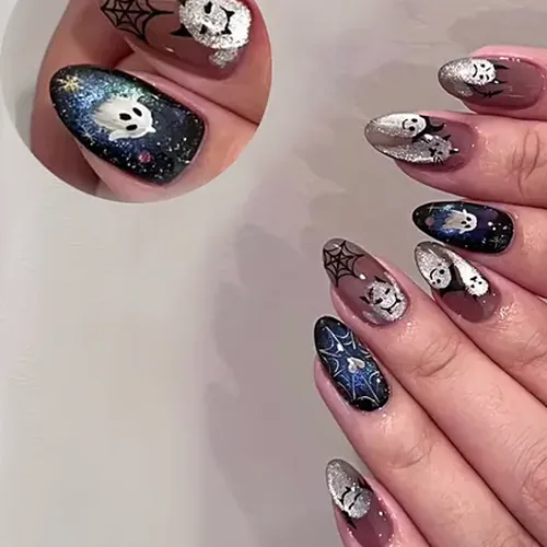 Ghost and Starry Sky Halloween Cat Eye Press-On Nails photo 3