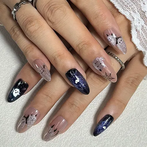 Ghost and Starry Sky Halloween Cat Eye Press-On Nails photo 4