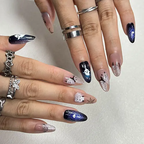 Ghost and Starry Sky Halloween Cat Eye Press-On Nails photo 5