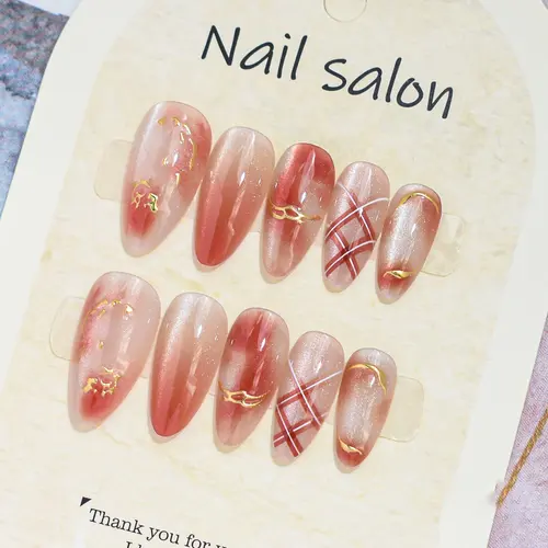 Aura Ombré Gold Foil Almond Press-On Nails photo 6