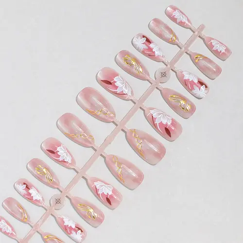 Flower Blush Ombré Cat Eye Almond Press-On Nails photo 4