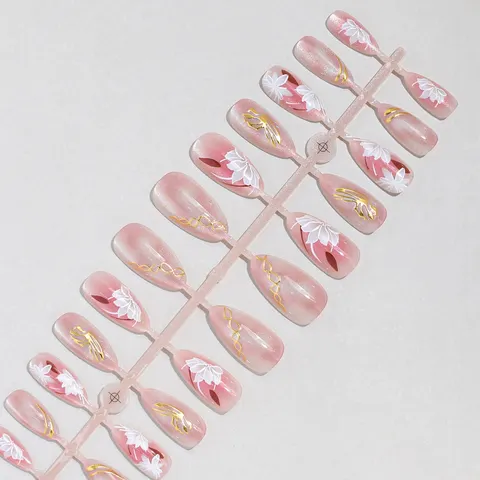 Flower Blush Ombré Cat Eye Almond Press-On Nails design 1