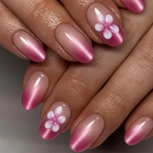 Hawaiian Frangipani Blush Ombré 3D Press-On Nails photo 2