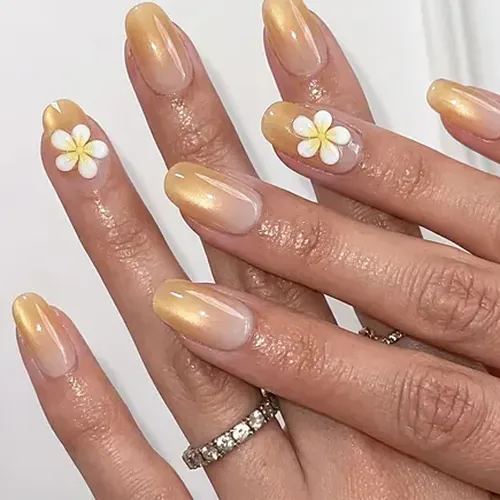 Hawaiian Frangipani Blush Ombré 3D Press-On Nails photo 3
