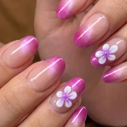 Hawaiian Frangipani Blush Ombré 3D Press-On Nails photo 4