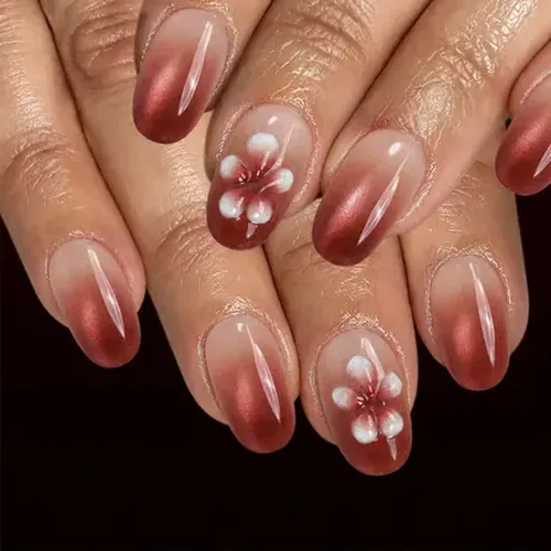 Hawaiian Frangipani Blush Ombré 3D Press-On Nails photo 5