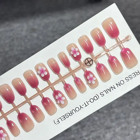 Hawaiian Frangipani Blush Ombré 3D Press-On Nails design 3
