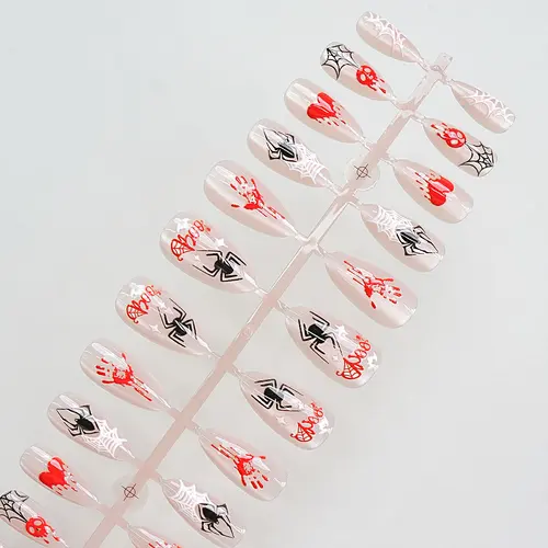 Heart and Spider Halloween Cat Eye Almond Press-On Nails photo 4