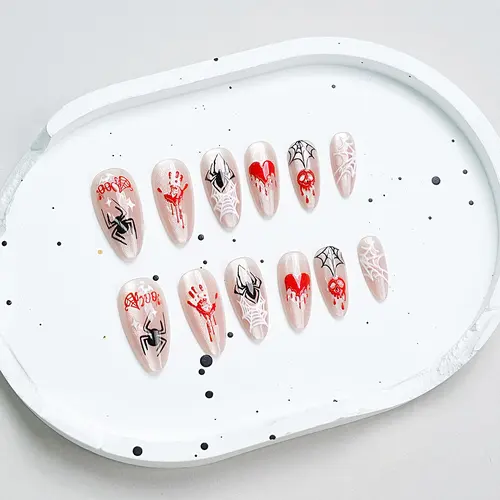 Heart and Spider Halloween Cat Eye Almond Press-On Nails photo 5