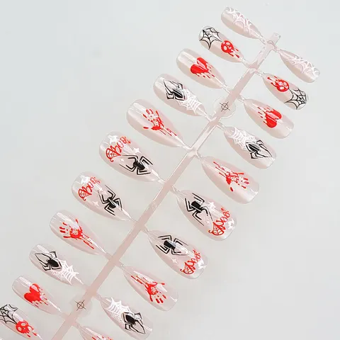 Heart and Spider Halloween Cat Eye Almond Press-On Nails design 1