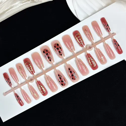 Holiday Leopard Gold Foil French Medium Square Press-On Nails photo 3