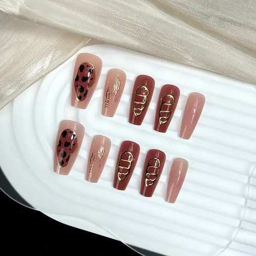 Holiday Leopard Gold Foil French Medium Square Press-On Nails photo 4