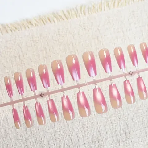 Jelly Ombré Glass-Bead Cat Eye Medium Press-On Nails design 9