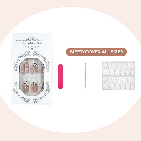 Leopard 3D Flower Clear Cat Eye Short Almond Press-On Nails design 2