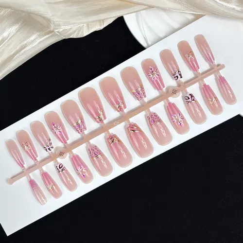 Leopard and 3D Flower Gold Foil Medium Square Press-On Nails photo 3