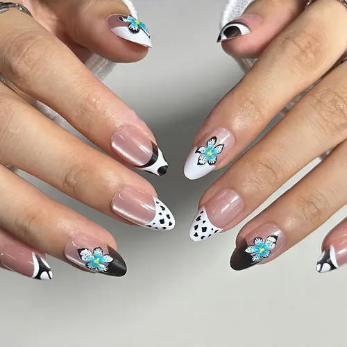 Leopard French 3D Flower Cat Eye Short Almond Press-On Nails photo 4