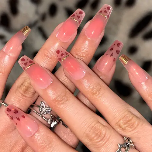 Leopard Spot Ombré Gold Foil Medium Square Press-On Nails photo 2
