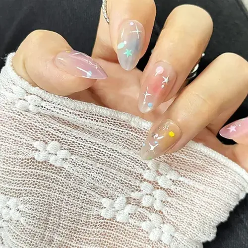Macaron Ombré Star Cat Eye Almond Press-On Nails photo 2