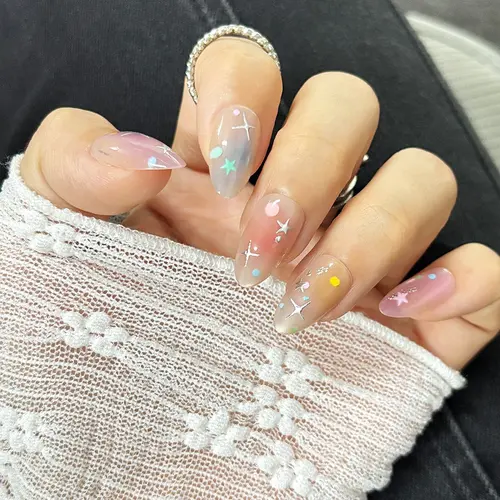 Macaron Ombré Star Cat Eye Almond Press-On Nails photo 3