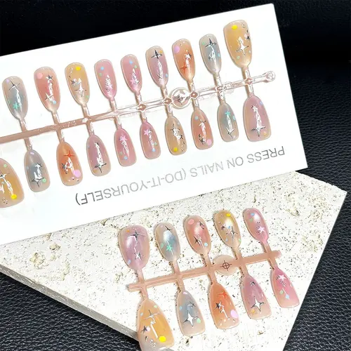 Macaron Ombré Star Cat Eye Almond Press-On Nails photo 5