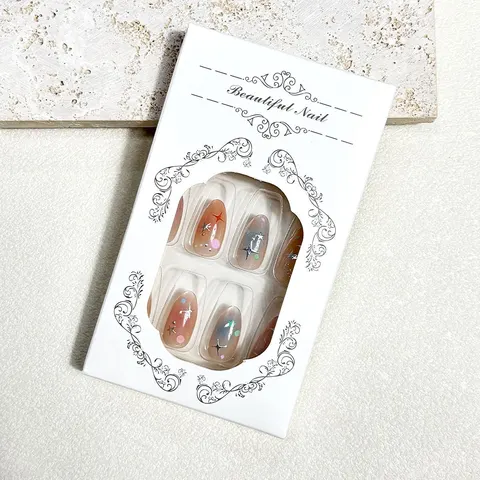 Macaron Ombré Star Cat Eye Almond Press-On Nails design 2