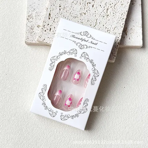 Magenta Flower and Blush Cat Eye Short Almond Press-On Nails design 2