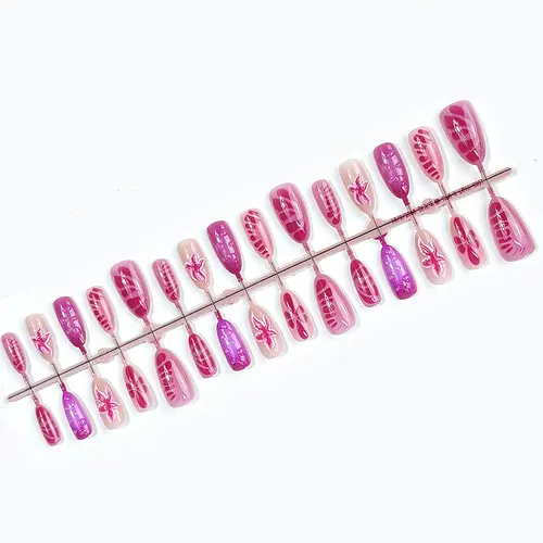 Magenta Starfish 3D Gel Cat Eye Short Almond Press-On Nails photo 5