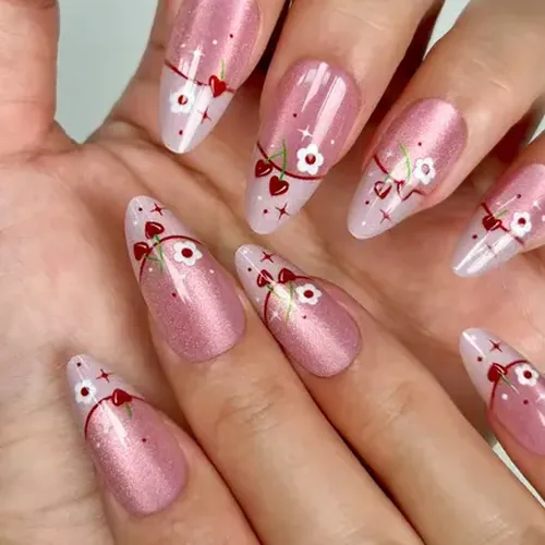 Nude Pink Cherry French Almond Press-On Nails photo 3