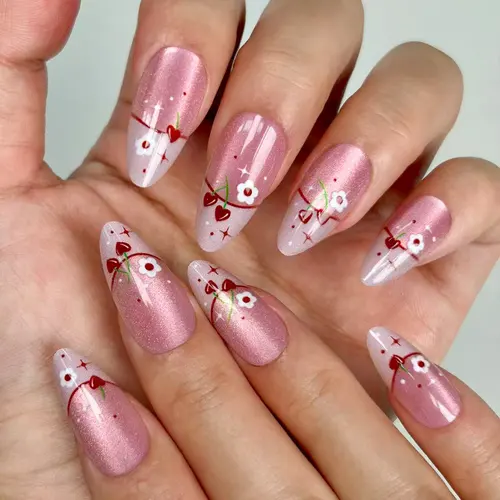 Nude Pink Cherry French Almond Press-On Nails photo 4
