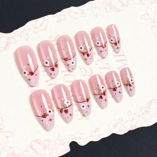 Nude Pink Cherry French Almond Press-On Nails photo 6