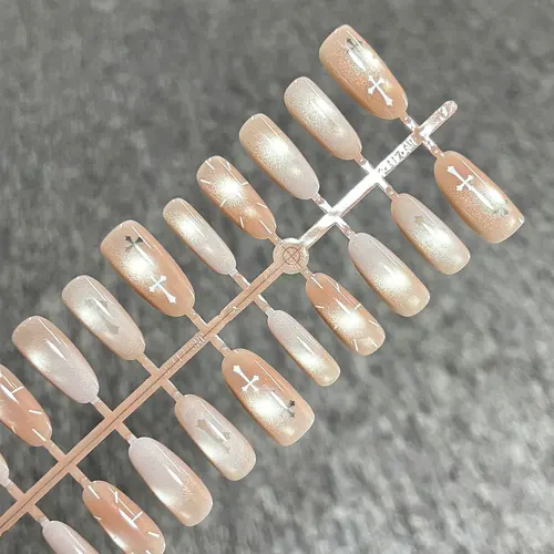 Nude White Ombré Cross Medium Oval Press-On Nails photo 3