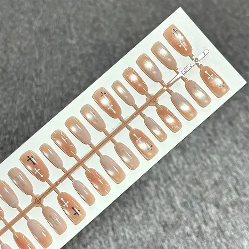 Nude White Ombré Cross Medium Oval Press-On Nails photo 4