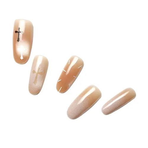Nude White Ombré Cross Medium Oval Press-On Nails photo 5
