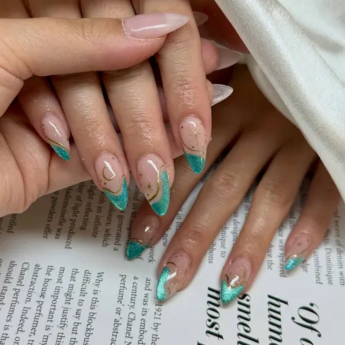 Ocean Star and Moon Gold Foil Cat Eye Almond Press-On Nails photo 4