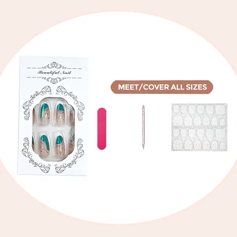 Ocean Star and Moon Gold Foil Cat Eye Almond Press-On Nails design 2