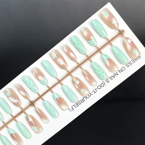Pastel Star and Dot Cat Eye Medium Oval Press-On Nails photo 5