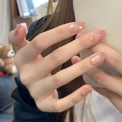 Peach Nude Starry Ombré Short Oval Press-On Nails photo 4