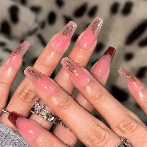 Pink Blush Leopard French Medium Square Press-On Nails photo 3