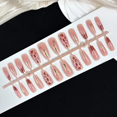 Pink Blush Leopard French Medium Square Press-On Nails design 1